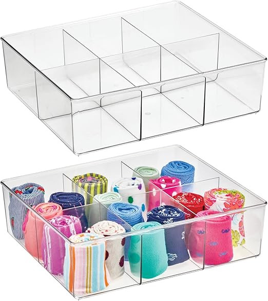 mDesign Plastic 6 Compartment Dresser Drawer Divided Organizer Bin for Scarves, Socks, Bras, Hair... | Amazon (US)