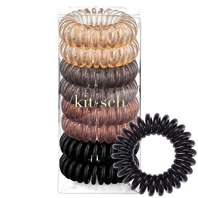 Kitsch Spiral Hair Ties, Coil Hair Ties, Phone Cord Hair Ties, Hair Coils - 8 pcs, Brunette | Amazon (US)