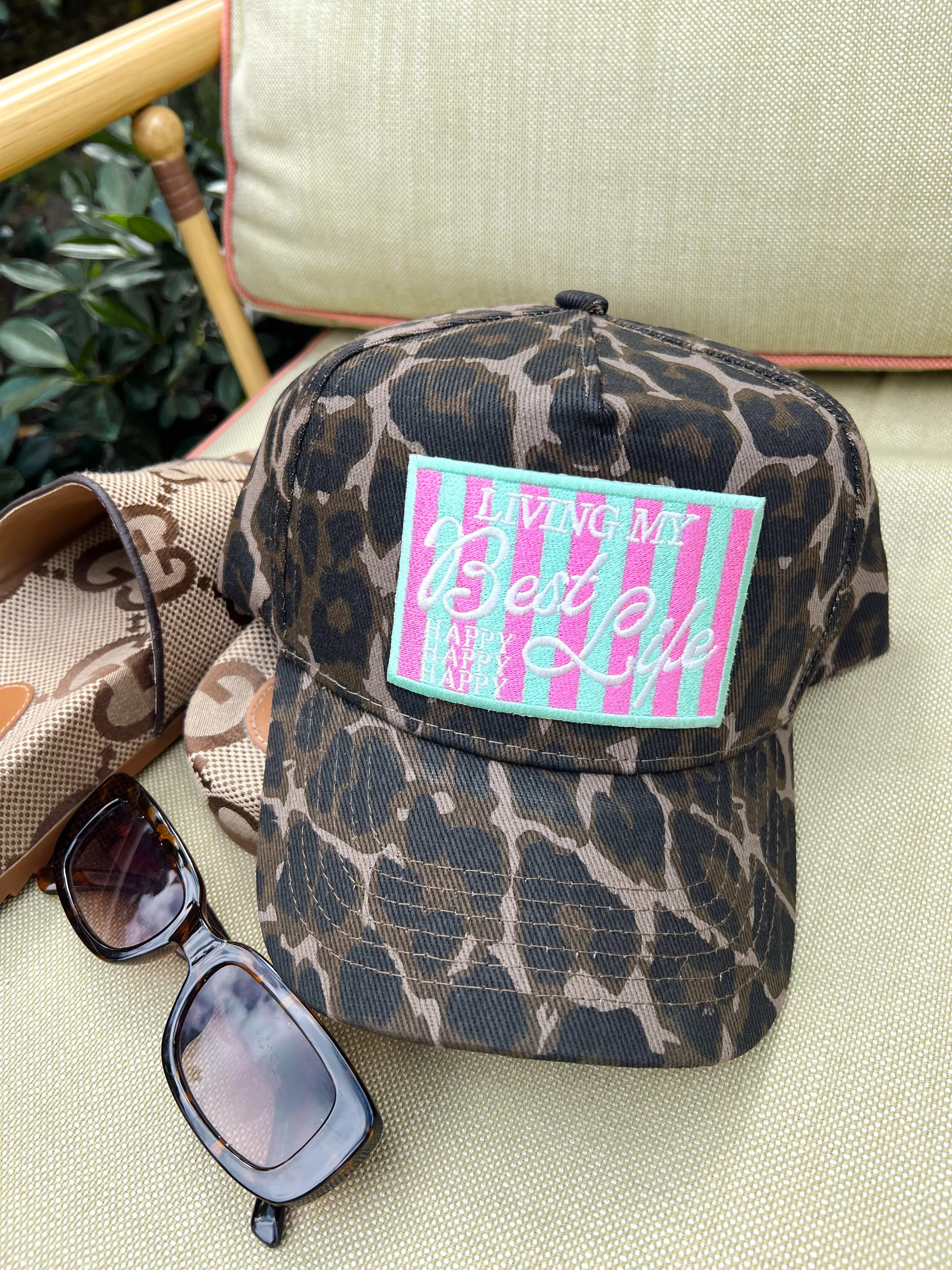 Living my Best Life - Leopard Vintage Trucker Hat | KenzKustomz