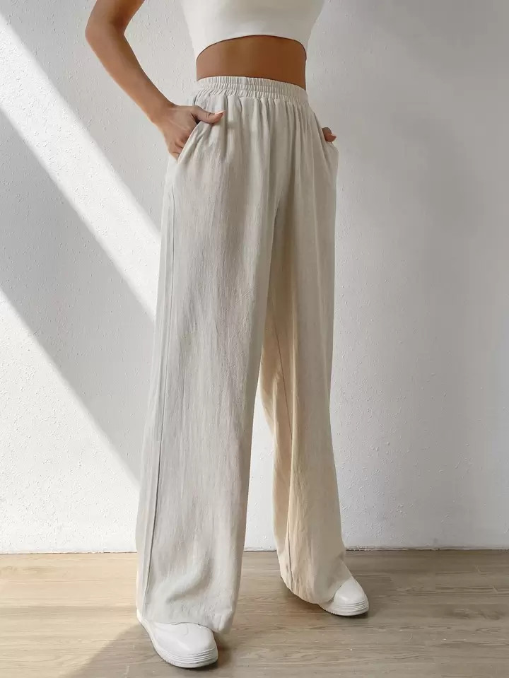 SHEIN EZwear Solid Slant Pocket Wide Leg Pants | SHEIN