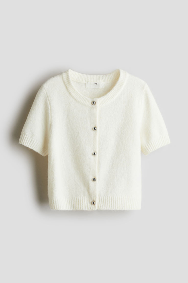H & M - Short-Sleeved Fine-Knit Cardigan - White | H&M (US + CA)