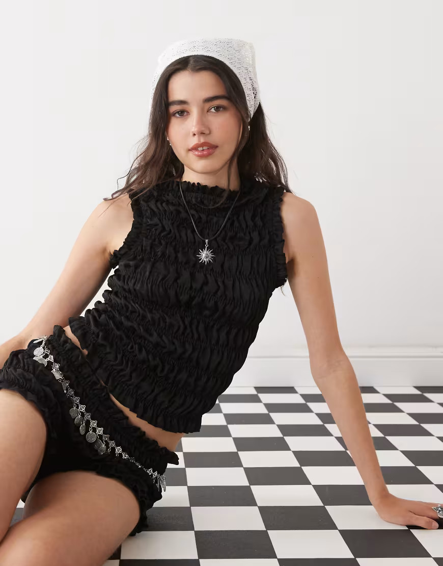 COLLUSION satin look shirred vest co-ord in black | ASOS (Global)