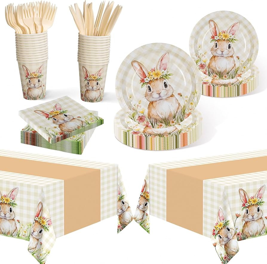 Childom Easter Party Supplies Decorations,147 Pcs Easter Decorations Disposable Tableware Set,Bun... | Amazon (US)