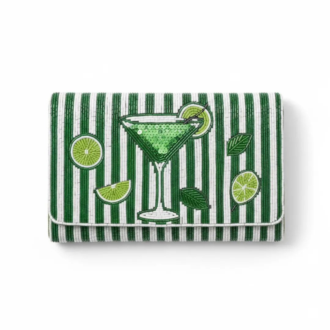Green Martini Clutch, Cocktail Beaded Bag, Lime Stripe Clutch, Bachelorette Purse, Bridal Party B... | Etsy (Global)