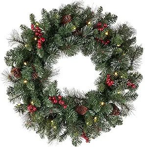 National Tree Company Pre-Lit Artificial Christmas Wreath, Green, Crestwood Spruce, White Lights,... | Amazon (US)