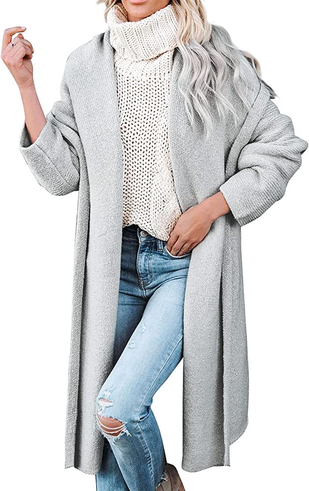 Dokotoo Womens Hooded Cardigan Sweaters Long Open Front Knit Cardigans with Pockets | Amazon (US)