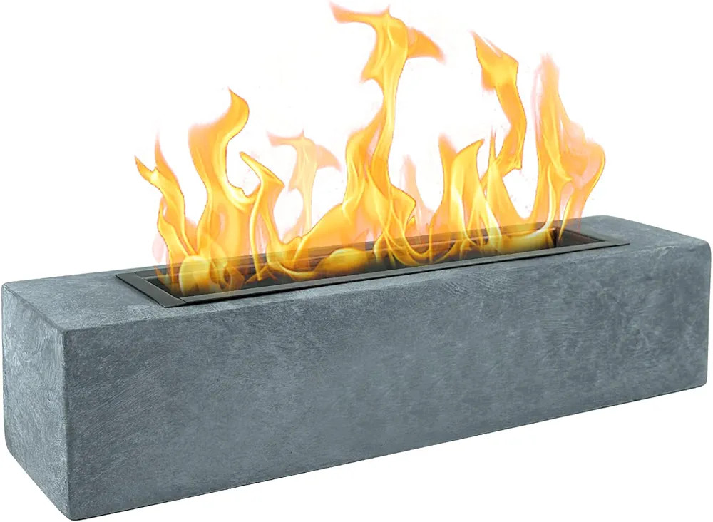 Large Table Top Fire Pit - Rectangular Alcohol Firepit Decorations Concrete Tabletop Fireplace In... | Amazon (US)