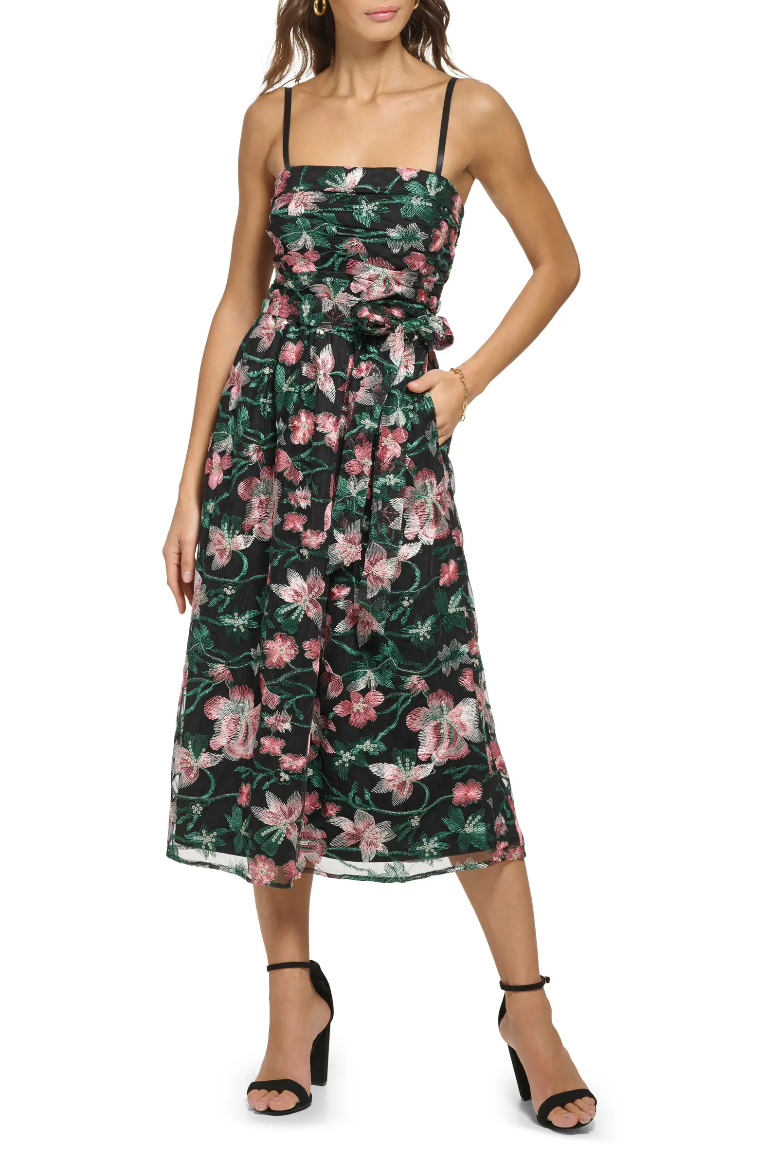 Floral Embroidered Fit & Flare Midi Dress | Nordstrom Rack