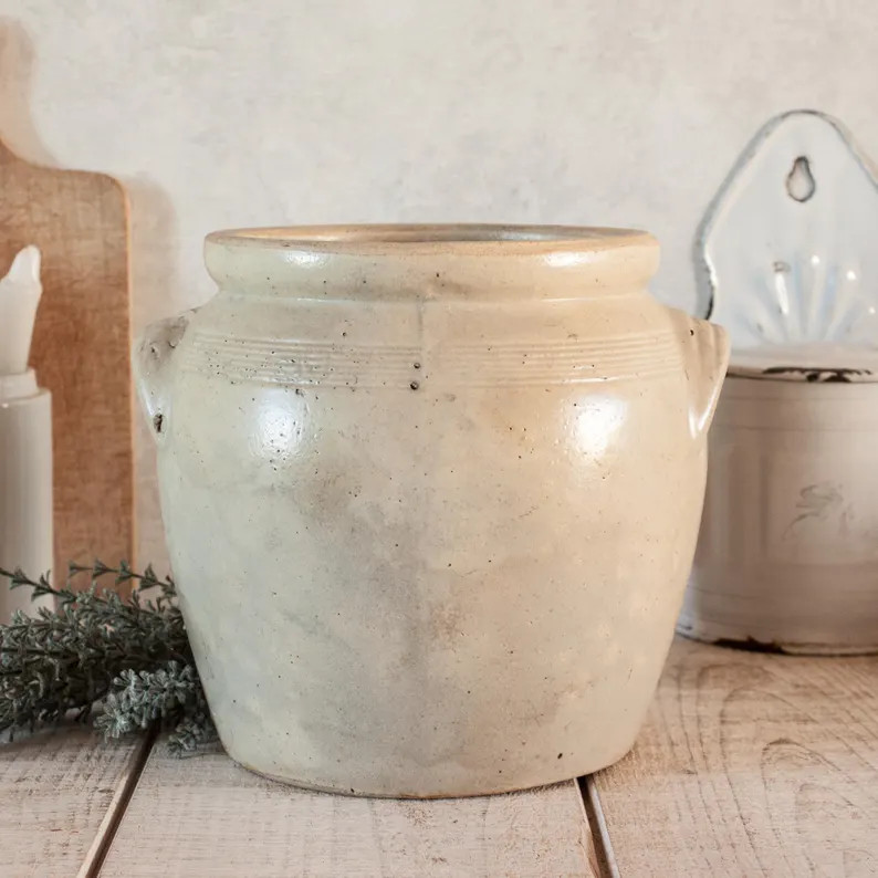 Antique French Beige Glazed Stoneware Confit Pot - Etsy | Etsy (US)
