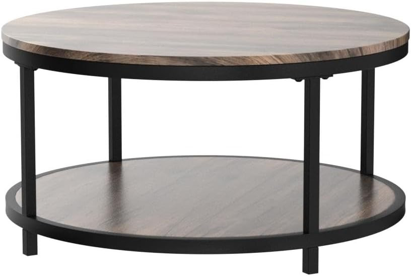 NSdirect Round Coffee Table, 36” Coffee Table for Living Room, 2-Tier Wood Desktop & Sturdy Met... | Amazon (US)