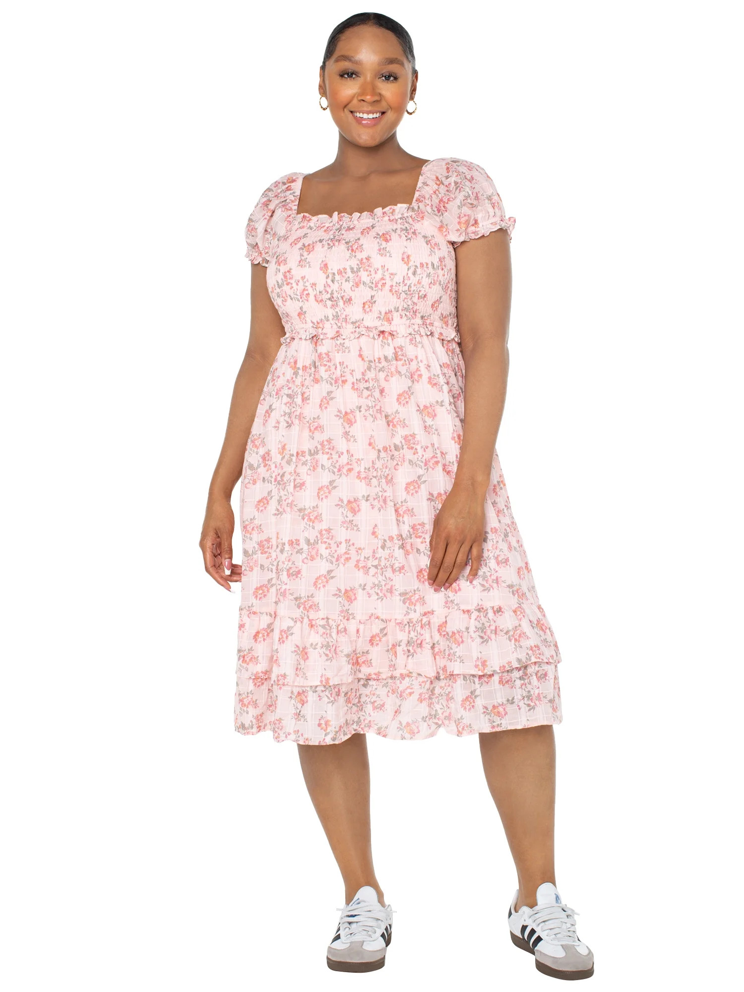 Celebrity Pink Women's Plus Puff Sleeve Midi Dress | Walmart (US)