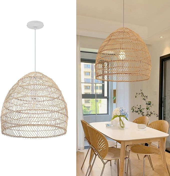 WalmHomie Rattan Wicker Pendant Light for Kitchen Island Rattan Lampshade Handmade Weave Lighting... | Amazon (US)