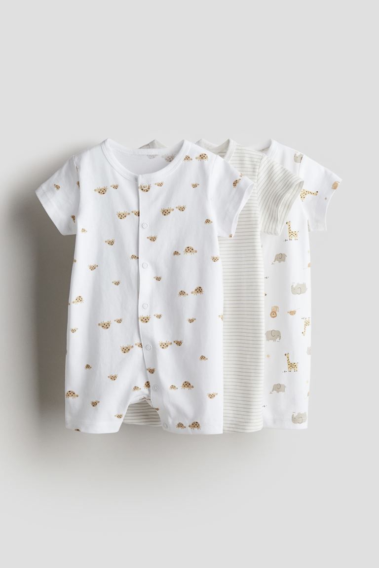 3-pack cotton sleepsuits - White/Safari animals - Kids | H&M GB | H&M (UK, MY, IN, SG, PH, TW, HK)