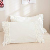 White Pillow Shams/Cotton Cover Set Cushion Cover Handmade Fringes Tassels | Etsy (US)