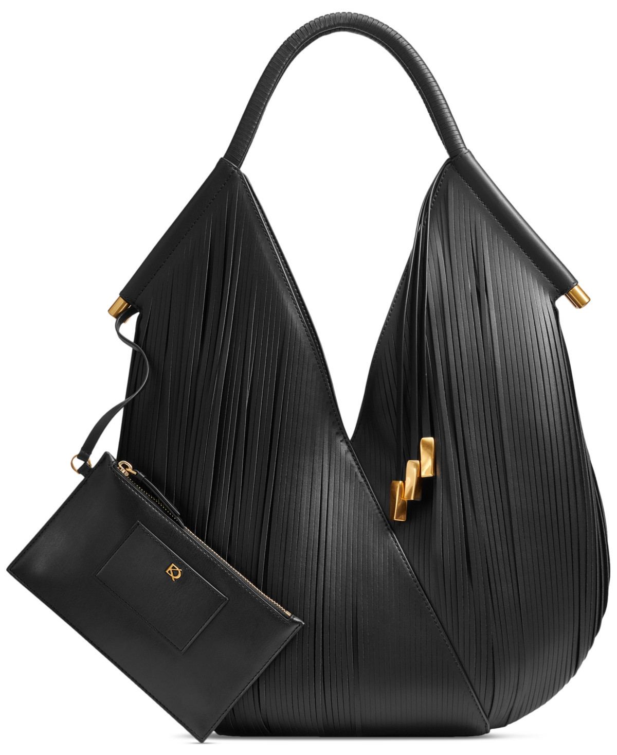 Donna Karan New York Baldwin Large Laser-cut Shoulder with Leather Wrapped Rounded Handle - Black/gold | Macy's