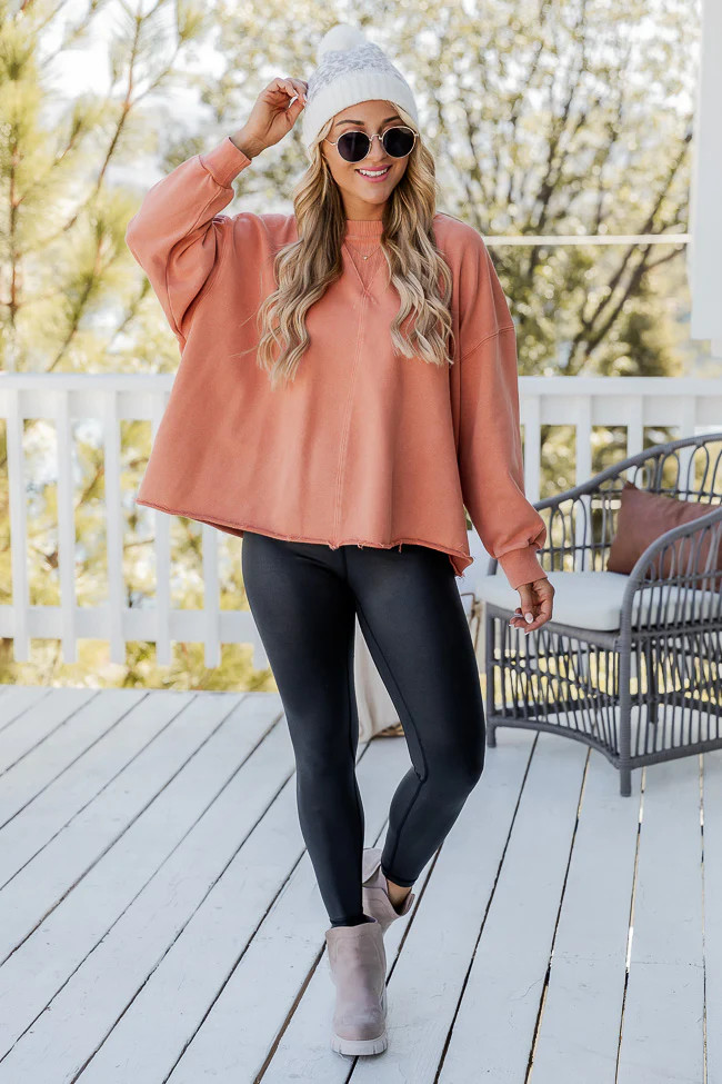 The Colors Of Fall Orange Acid Wash Pullover | Pink Lily