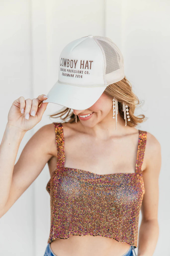 AS SEEN ON BRITT HORTON!! Cowboy Trucker Hat in Cream | Glitzy Bella