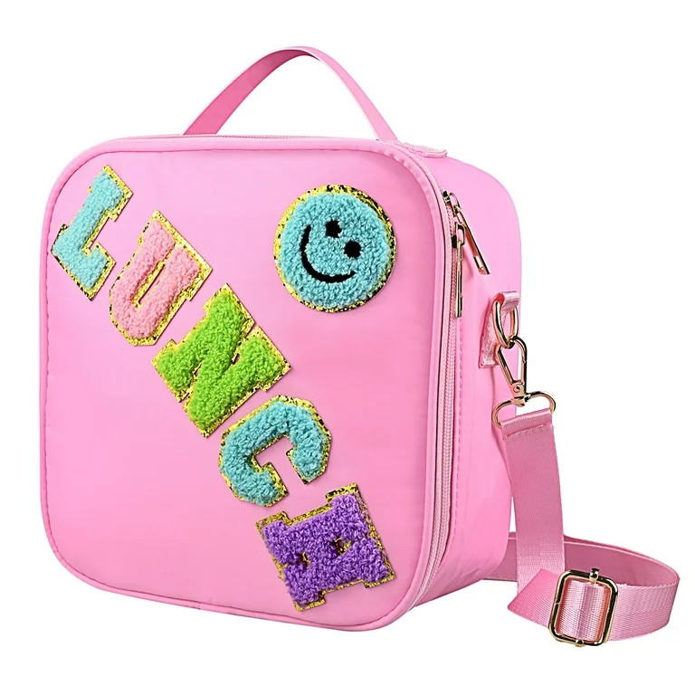 Smiley Nylon Insulated Lunch Bag with Adjustable Shoulder Strap, Preppy Lunch Bag, Reusable Schoo... | Walmart (US)