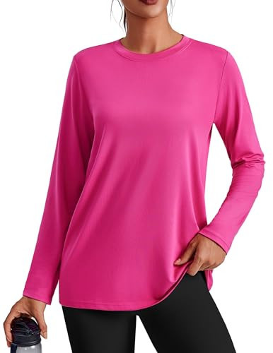 PINSPARK Yoga Long Sleeve Shirts for Women Lightweight Workout Shirt Stretchy Gym Top Loose Fit Hiking Shirts for Athletic, Hot Pink Small | Amazon (US)