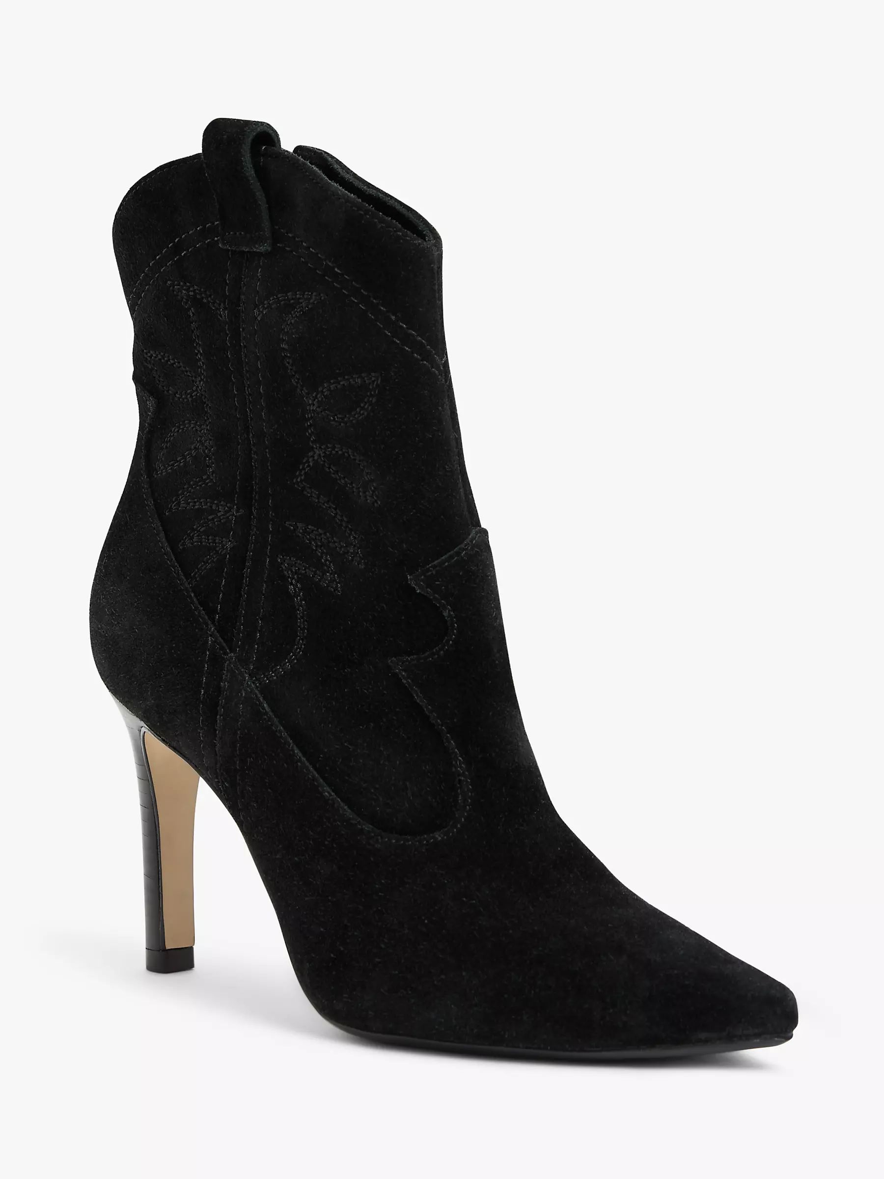 AND/OR Octave Suede Stiletto Heel Ankle Boots, Black | John Lewis (UK)