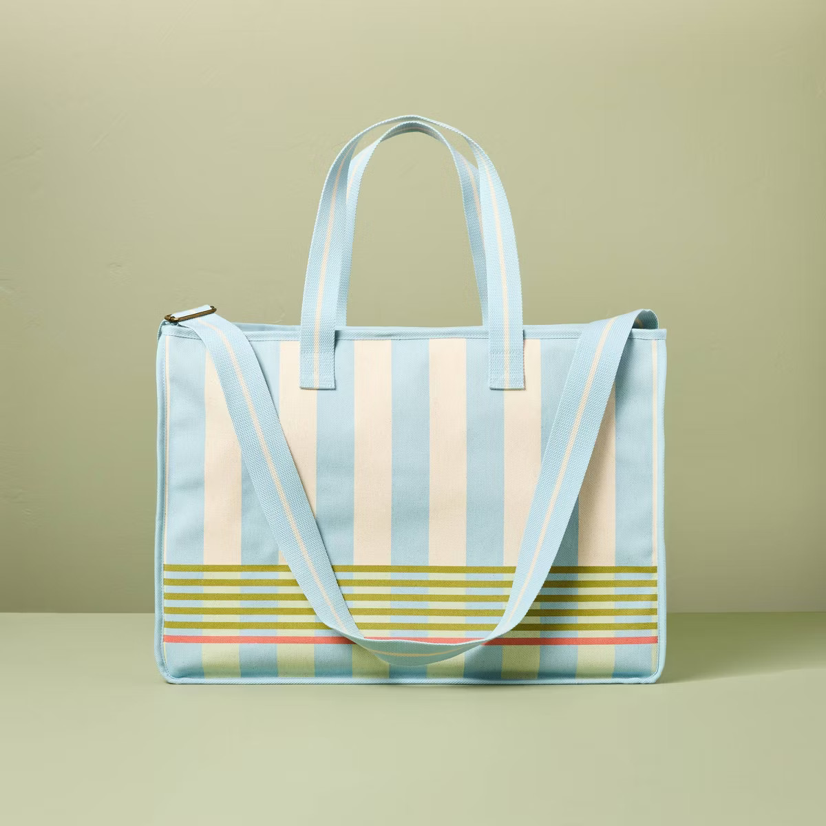 Cross Stripe Carry-All Tote Blue/Green/Natural - Hearth & Hand™ with Magnolia | Target