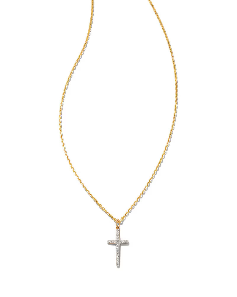 Medium Cross 14k White Gold Pendant Necklace in White Diamond | Kendra Scott | Kendra Scott