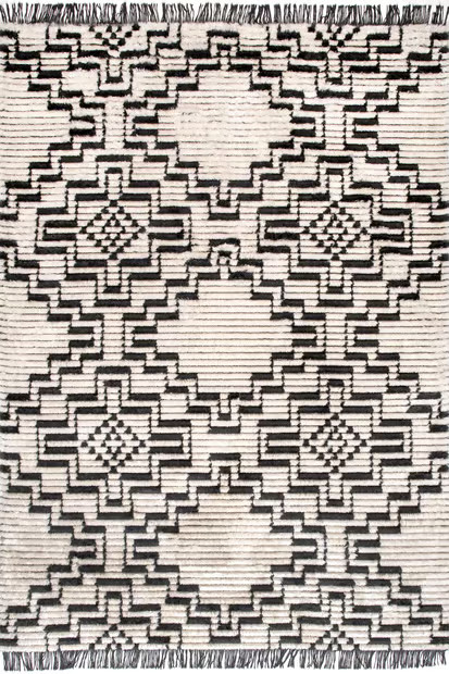 Beige Oriental Tracery Tasseled Area Rug | Rugs USA