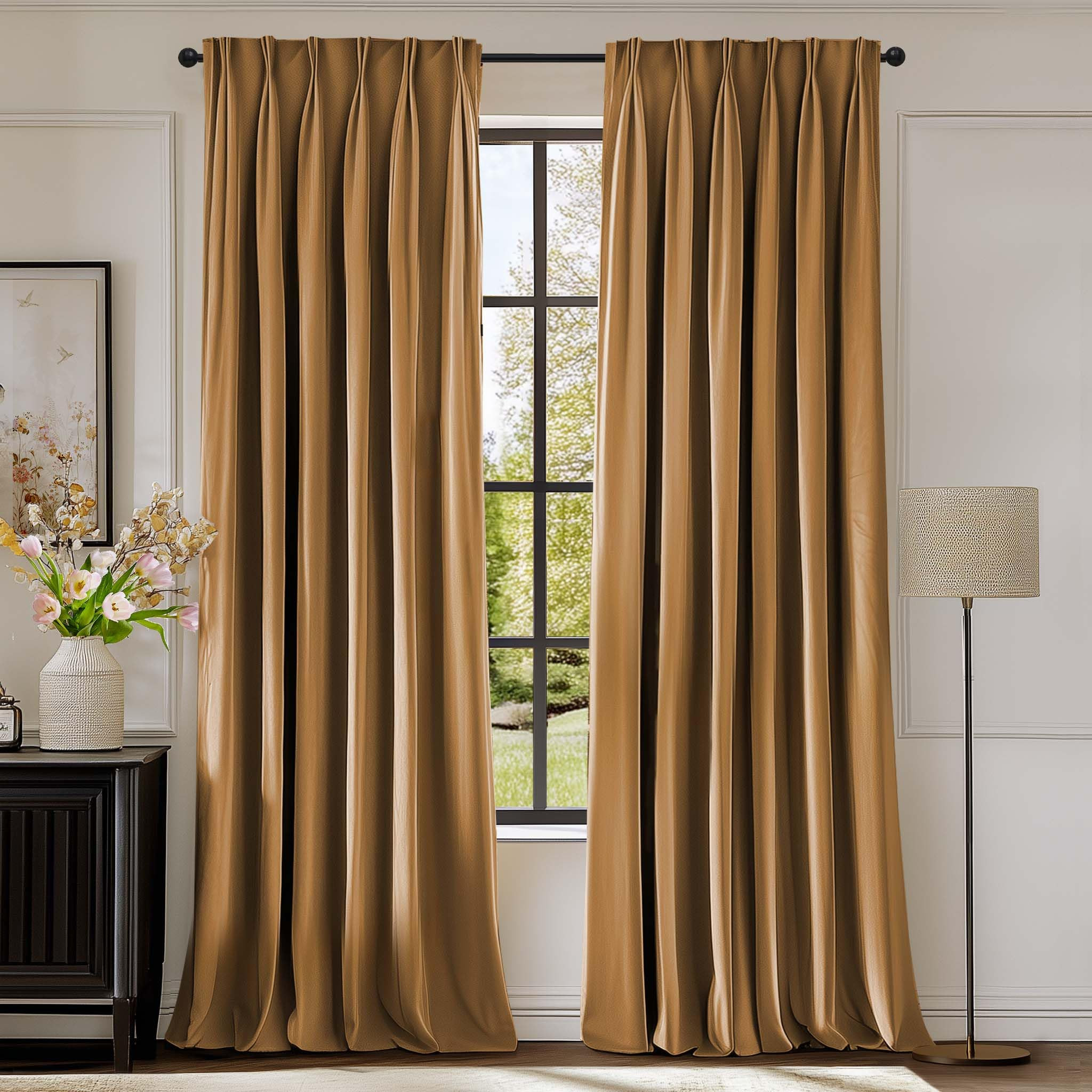 Lazzzy Gold Brown Blackout Velvet Curtains 96 Inch Long Pinch Pleated Room Darkening Drapes Luxur... | Amazon (US)