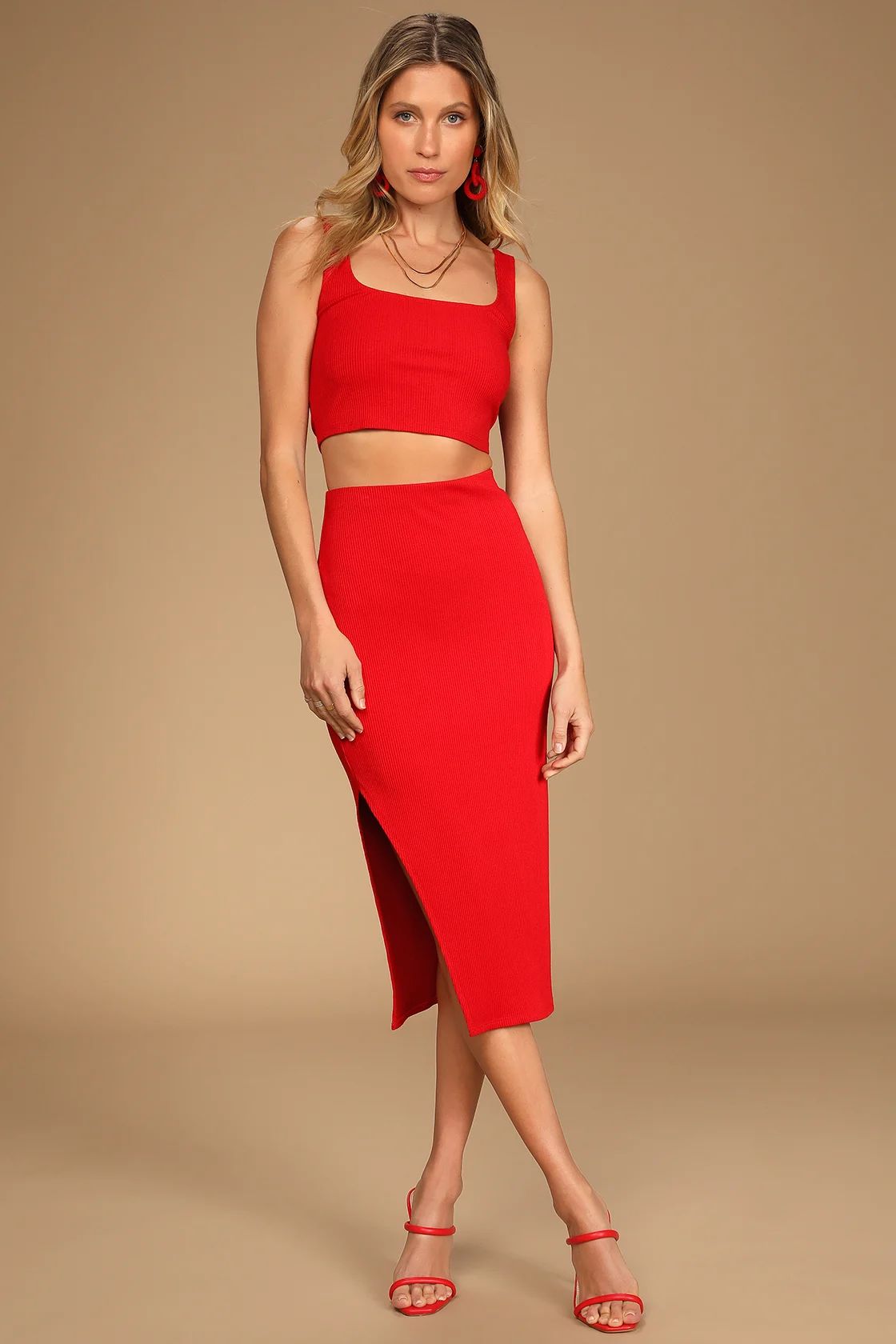 Set For Life Red Ribbed Bodycon Two-Piece Dress | Lulus (US)