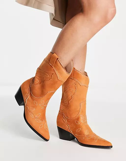 Public Desire Howdy western boots in tan micro | ASOS (Global)