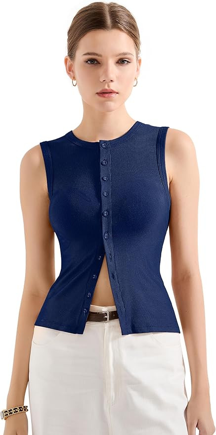 SUUKSESS Women Button Down Going Out Trendy Tops Ribbed Sexy Vest Y2K Tank Tops | Amazon (US)