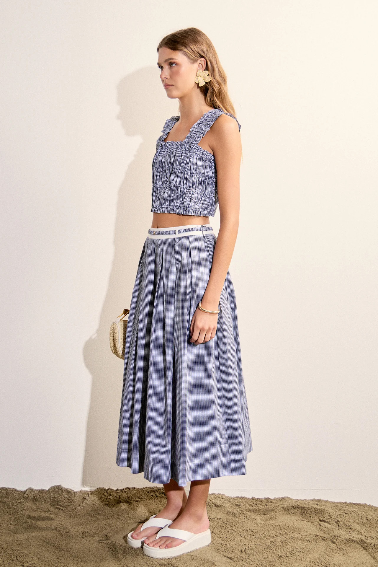 Gingham Pleated Midi Skirt | English Factory