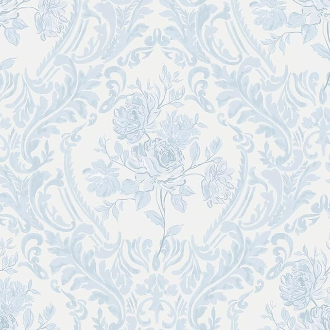 Ismoon Peel and Stick Wallpaper Vintage Floral Contact Paper Boho Watercolor Blue Damask Wallpape... | Amazon (US)