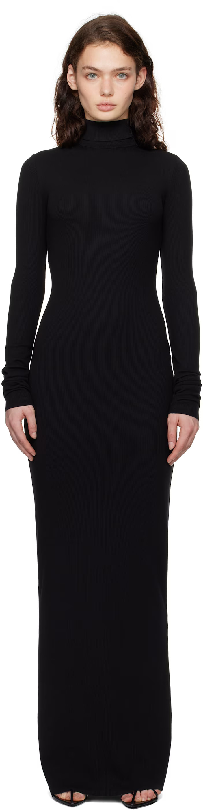 Black Long Sleeve Turtleneck Maxi Dress | SSENSE