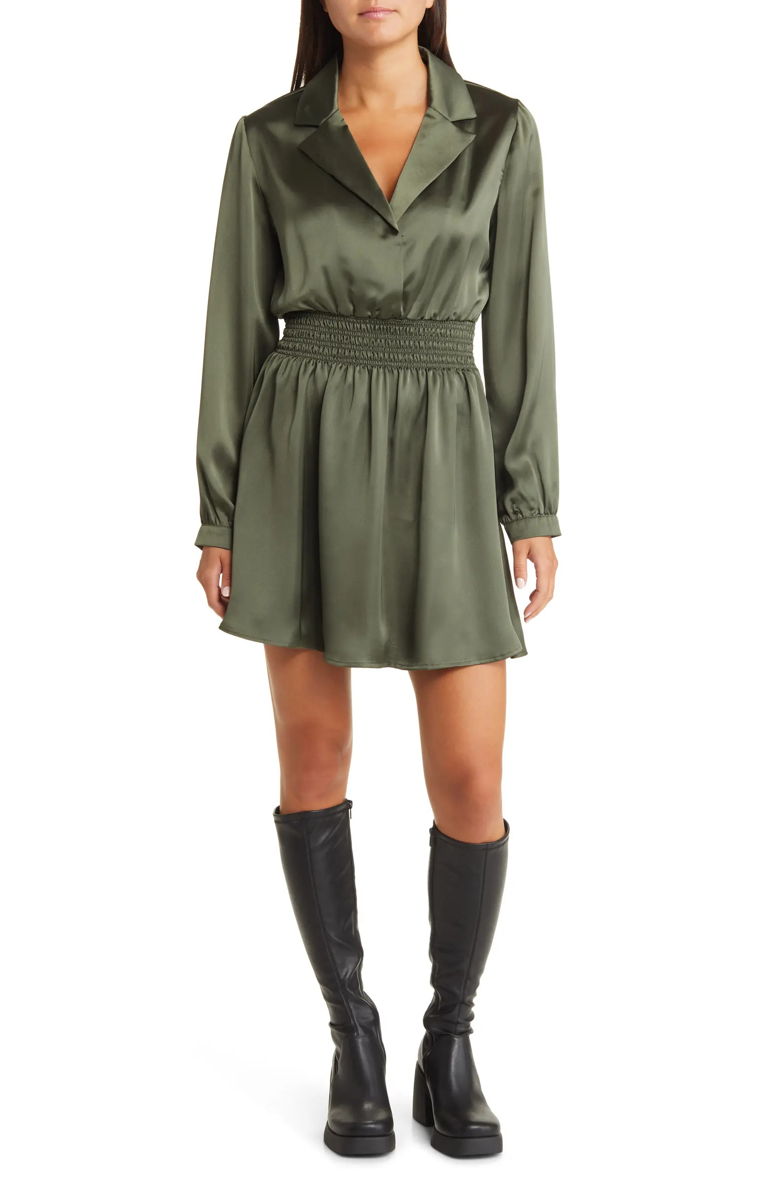 Long Sleeve Satin Mini Shirtdress | Nordstrom