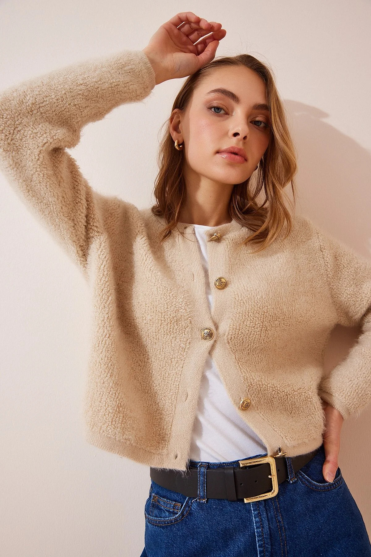 Happiness İstanbul Strickjacke - Beige - Regular Fit Fast ausverkauft | Trendyol DE