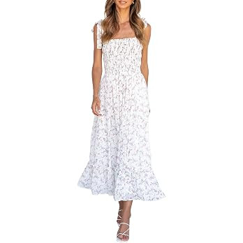 Imily Bela Womens Summer Floral Maxi Dress Boho Tie Strap Sleeveless Smocked A Line Beach Sundres... | Amazon (US)