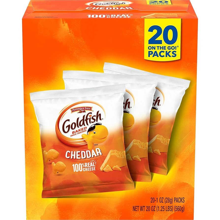 Goldfish Cheddar Cheese Crackers, Baked Snack Crackers, 1 oz On-the-Go Snack Packs, 20 Count Box | Amazon (US)