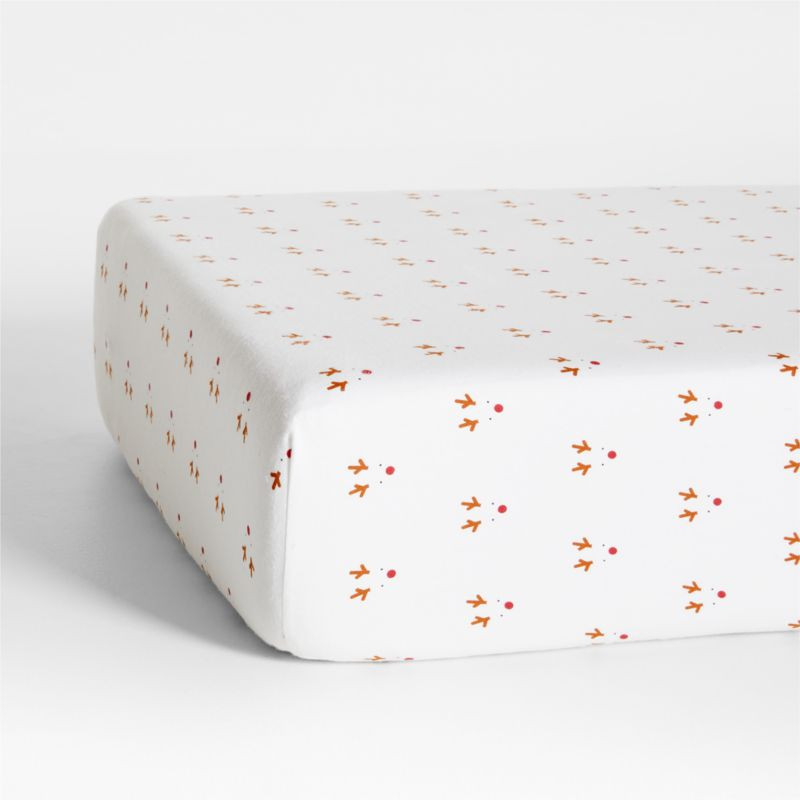 Supercozy Christmas Reindeer Organic Flannel Baby Crib Fitted Sheet | Crate & Kids | Crate & Barrel