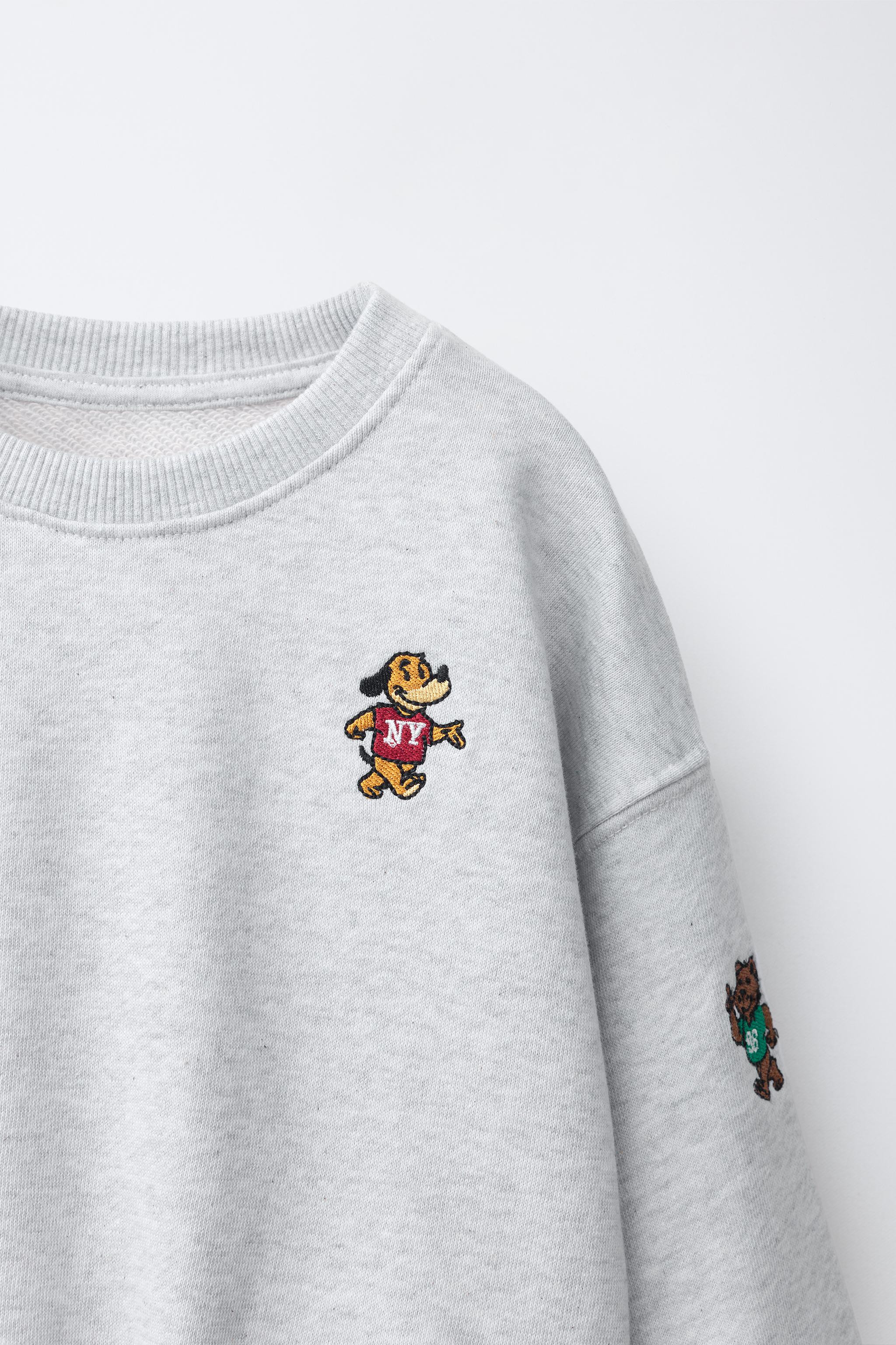 Round neck, long-sleeve sweatshirt with ribbed trim and embroidery details. Featuring a warm, sof... | Zara US