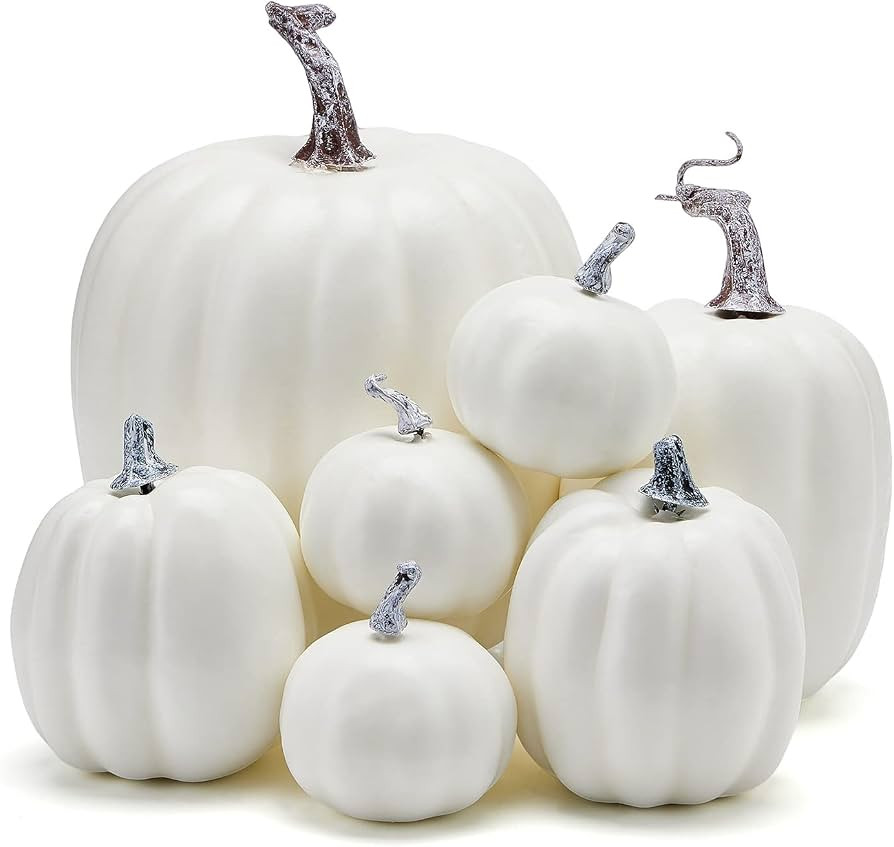 7Pcs Artificial Pumpkins of all Styles Halloween Decoration Rural Style Farmhouse Foam Pumpkin Ha... | Amazon (US)