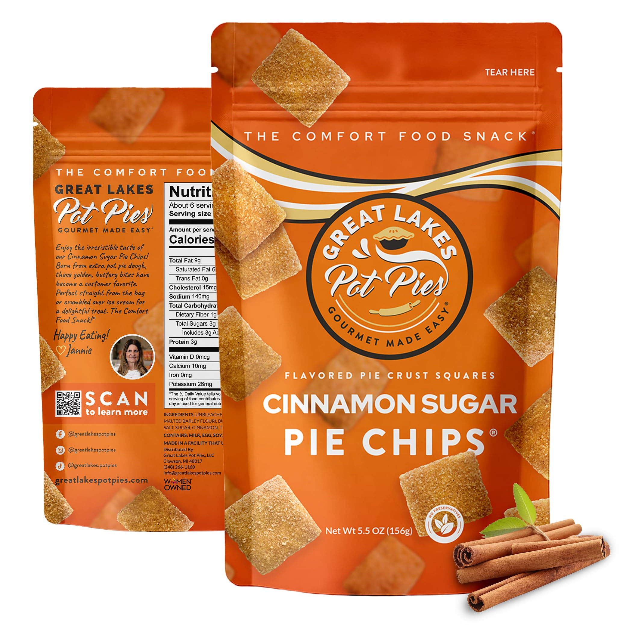 Great Lakes Pot Pies - Cinnamon Sugar Pie Chips - Crunchy Cookie Crisp - Buttery Cinnamon Snacks ... | Amazon (US)