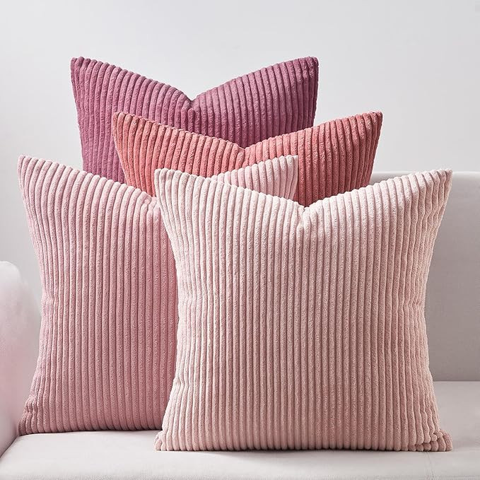 Topfinel Pink Throw Pillow Covers 16x16 Inch Set of 4,Soft Farmhouse Corduroy Decorative Cushion ... | Amazon (US)