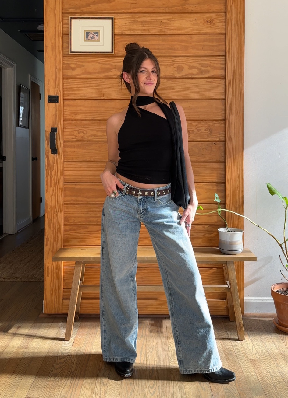 A go-to date night or going out outfit, my favorite low rise baggy jeans and a closet staple black top. Wearing size 2 in top and petite 0 in jeans 

#LTKSeasonal #LTKFindsUnder100 #LTKPetite