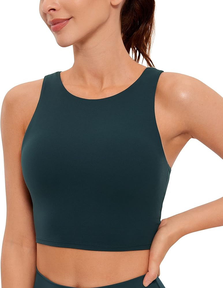 CRZ YOGA Butterluxe Womens Racerback High Neck Longline Sports Bra - Padded Workout Crop Tank Top... | Amazon (US)