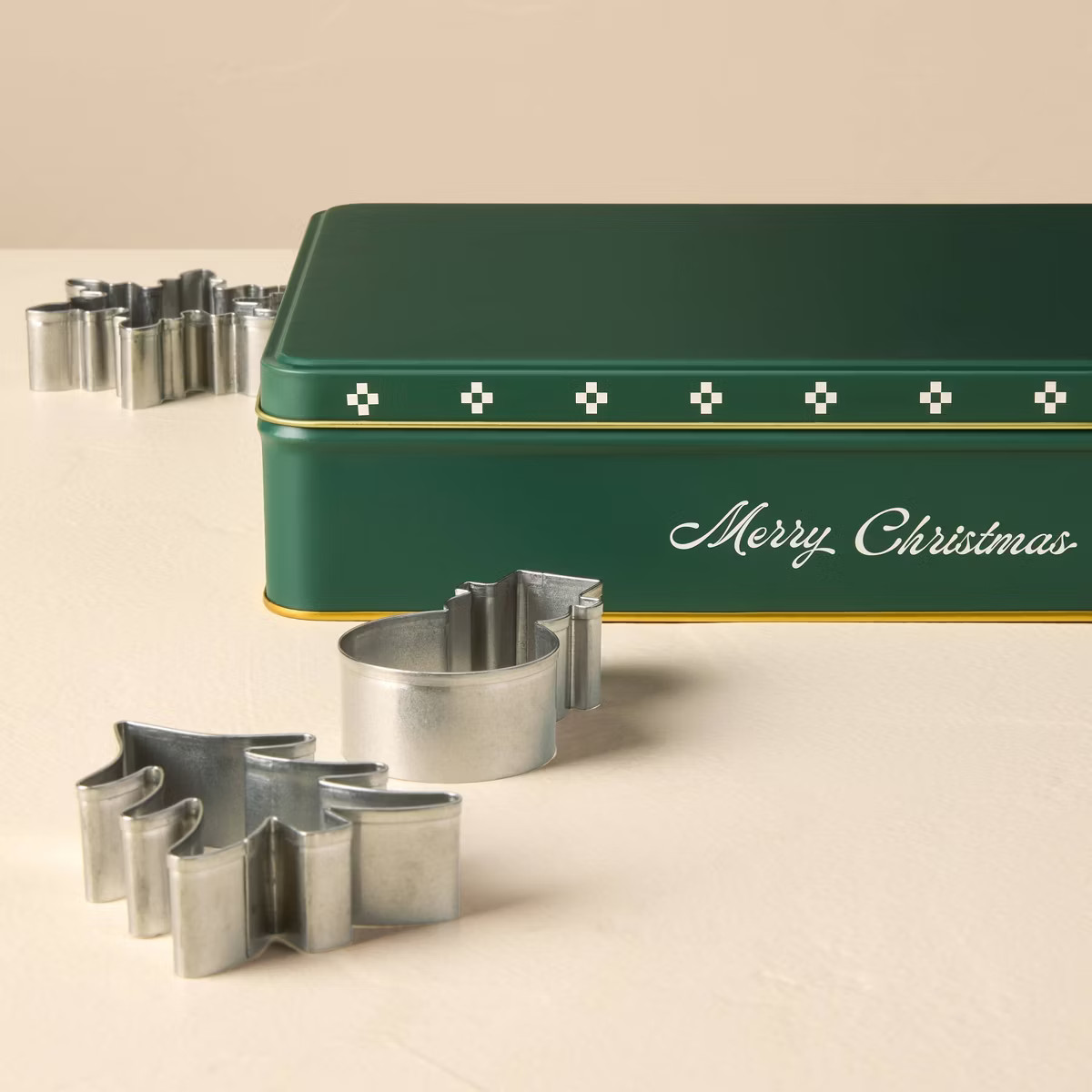 Set of 8 3.5L 'Merry Christmas' Rectangle Cookie Tin Solid Green - Hearth & Hand™ with Magnolia | Target