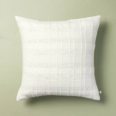 18"x18" Textured Crosshatch Stripe Square Throw Pillow Cream - Hearth & Hand™ with Magnolia | Target