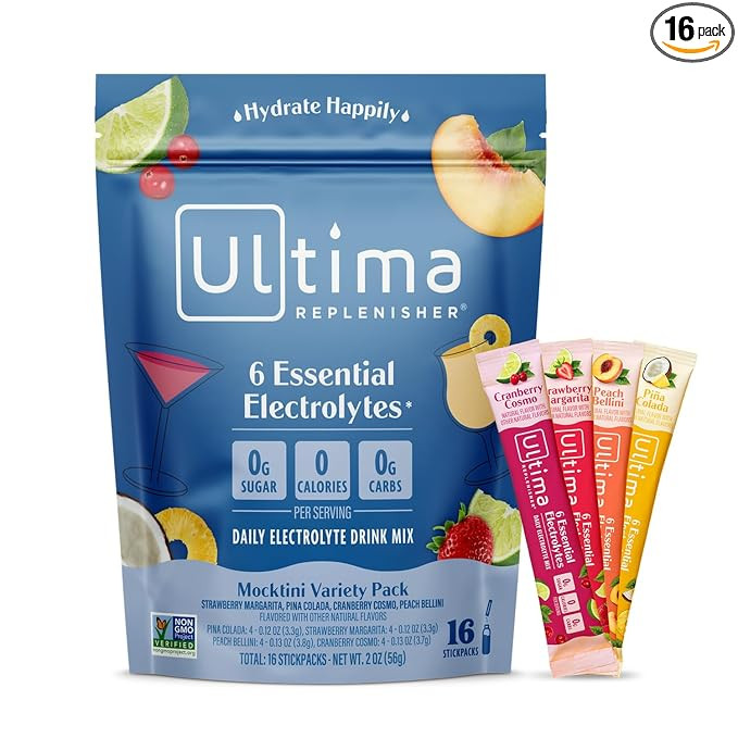 Ultima Replenisher Daily Electrolyte Powder Drink Mix – Mocktini Variety, 16 Stickpacks – Hyd... | Amazon (US)