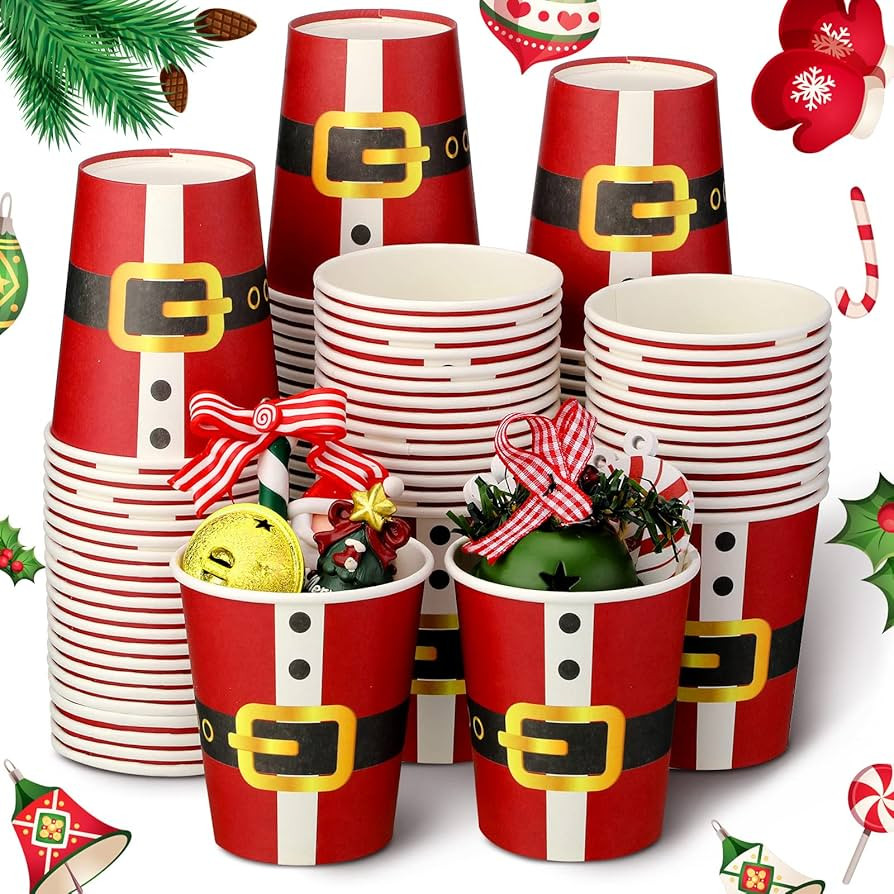 100 Pcs 9 oz Christmas Disposable Coffee Cups Xmas Party Cups Santa Paper Cups Red Favor Cups Red... | Amazon (US)