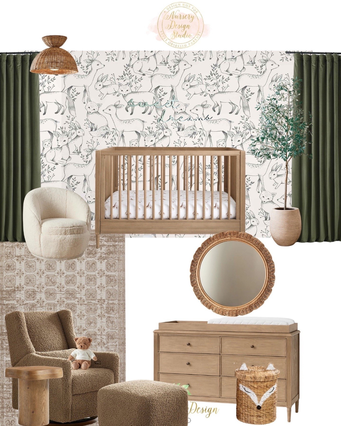 Thor’s nursery is a woodland dream- the ultimate modern meets whimsical moment. 💗